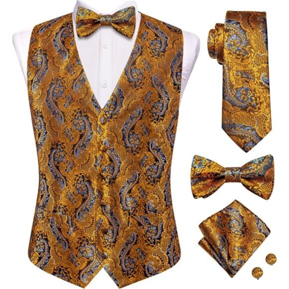 Other - Men's Silk Vest Bowtie Set Formal Suit Vest Jacquard Tie Handkerchief